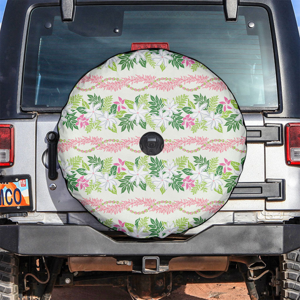 Monstera Tiare Plumeria Lei Pattern Spare Tire Cover Green Version