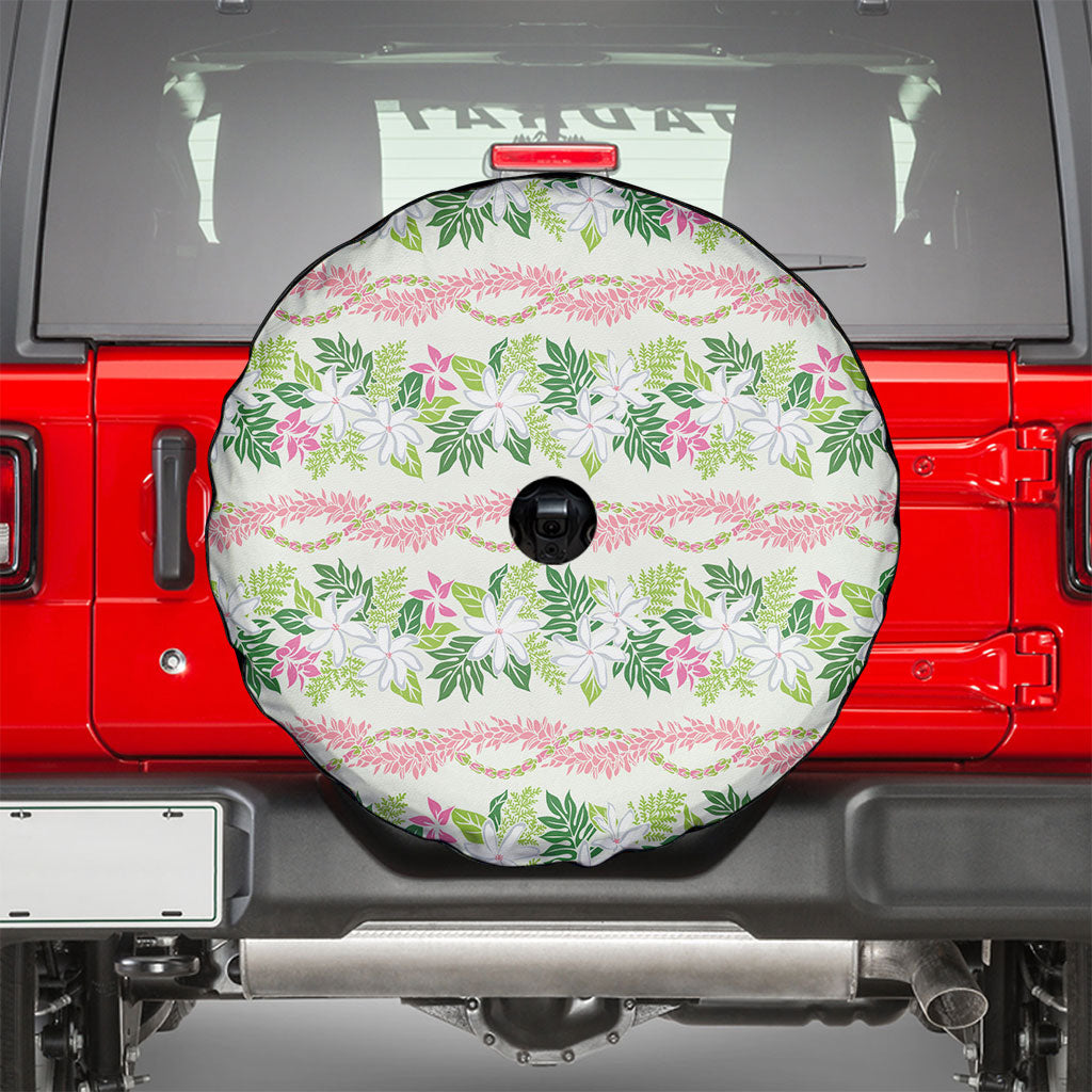 Monstera Tiare Plumeria Lei Pattern Spare Tire Cover Green Version