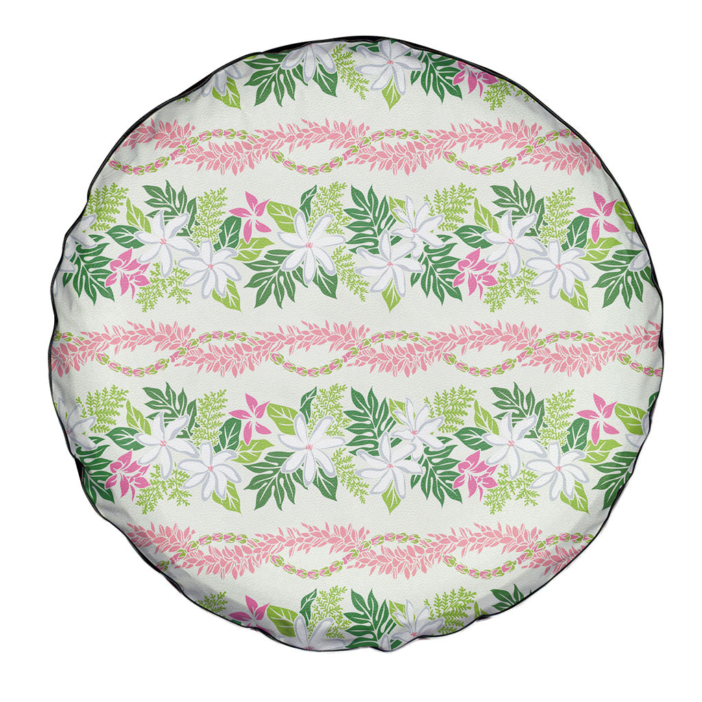 Monstera Tiare Plumeria Lei Pattern Spare Tire Cover Green Version