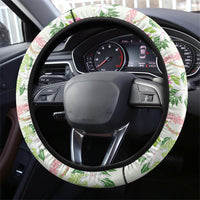 Monstera Tiare Plumeria Lei Pattern Steering Wheel Cover Green Version