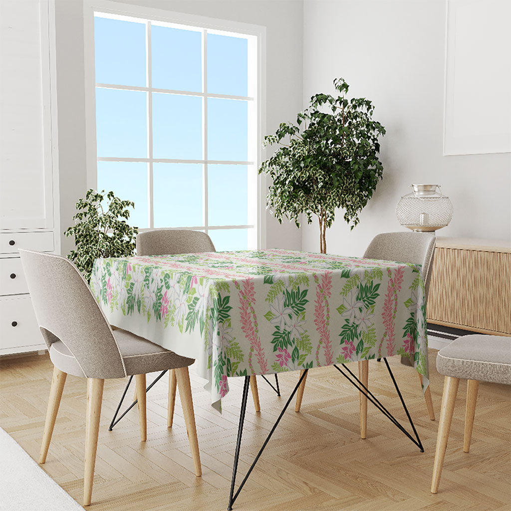 Monstera Tiare Plumeria Lei Pattern Tablecloth Green Version LT01 - Polynesian Pride