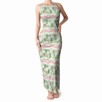 Monstera Tiare Plumeria Lei Pattern Tank Maxi Dress Green Version