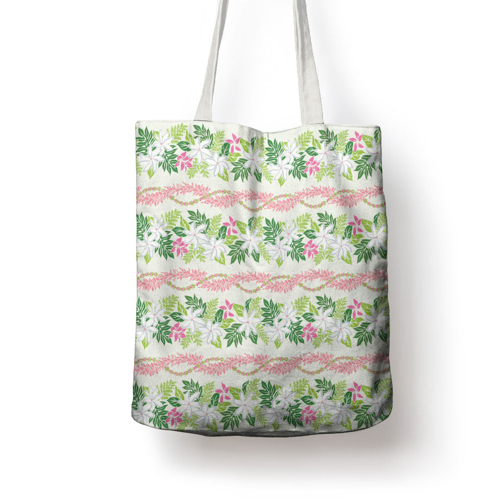 Monstera Tiare Plumeria Lei Pattern Tote Bag Green Version LT01 - Polynesian Pride