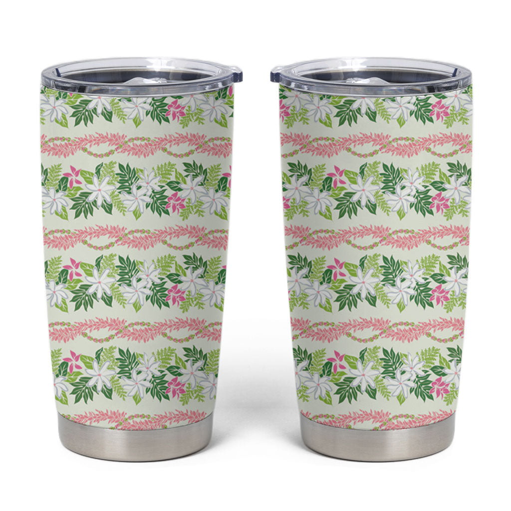 Monstera Tiare Plumeria Lei Pattern Tumbler Cup Green Version LT01 Green - Polynesian Pride