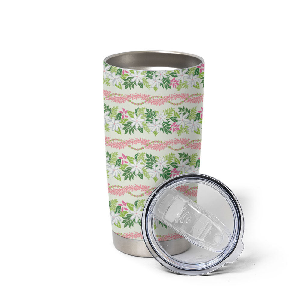 Monstera Tiare Plumeria Lei Pattern Tumbler Cup Green Version LT01 - Polynesian Pride