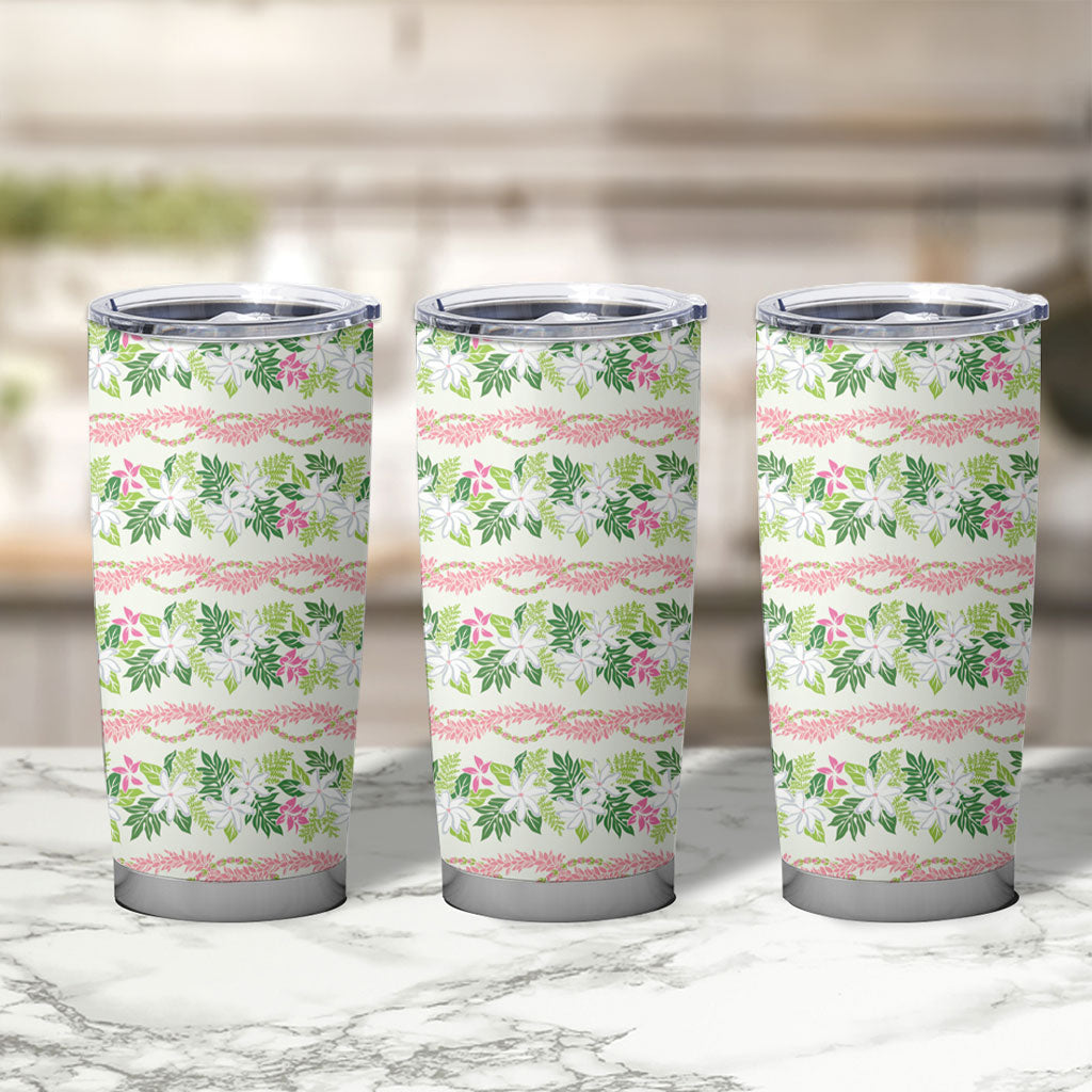 Monstera Tiare Plumeria Lei Pattern Tumbler Cup Green Version LT01 - Polynesian Pride