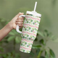 Monstera Tiare Plumeria Lei Pattern Tumbler With Handle Green Version LT01 - Polynesian Pride