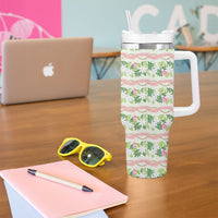 Monstera Tiare Plumeria Lei Pattern Tumbler With Handle Green Version LT01 - Polynesian Pride