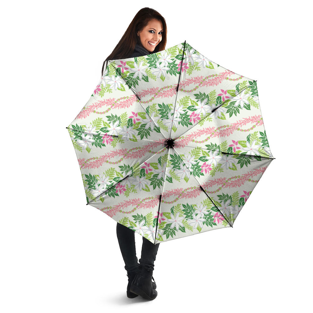 Monstera Tiare Plumeria Lei Pattern Umbrella Green Version LT01 - Polynesian Pride