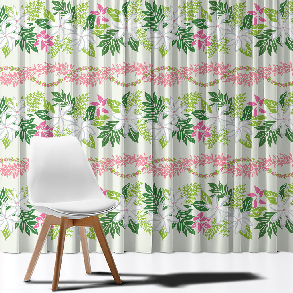 Monstera Tiare Plumeria Lei Pattern Window Curtain Green Version LT01 - Polynesian Pride