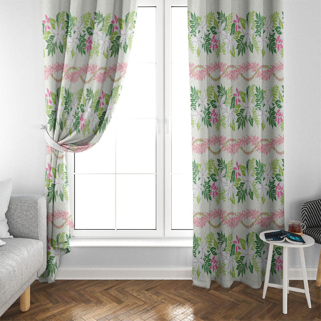 Monstera Tiare Plumeria Lei Pattern Window Curtain Green Version LT01 - Polynesian Pride