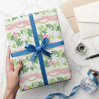 Monstera Tiare Plumeria Lei Pattern Wrapping Paper Green Version LT01 - Polynesian Pride