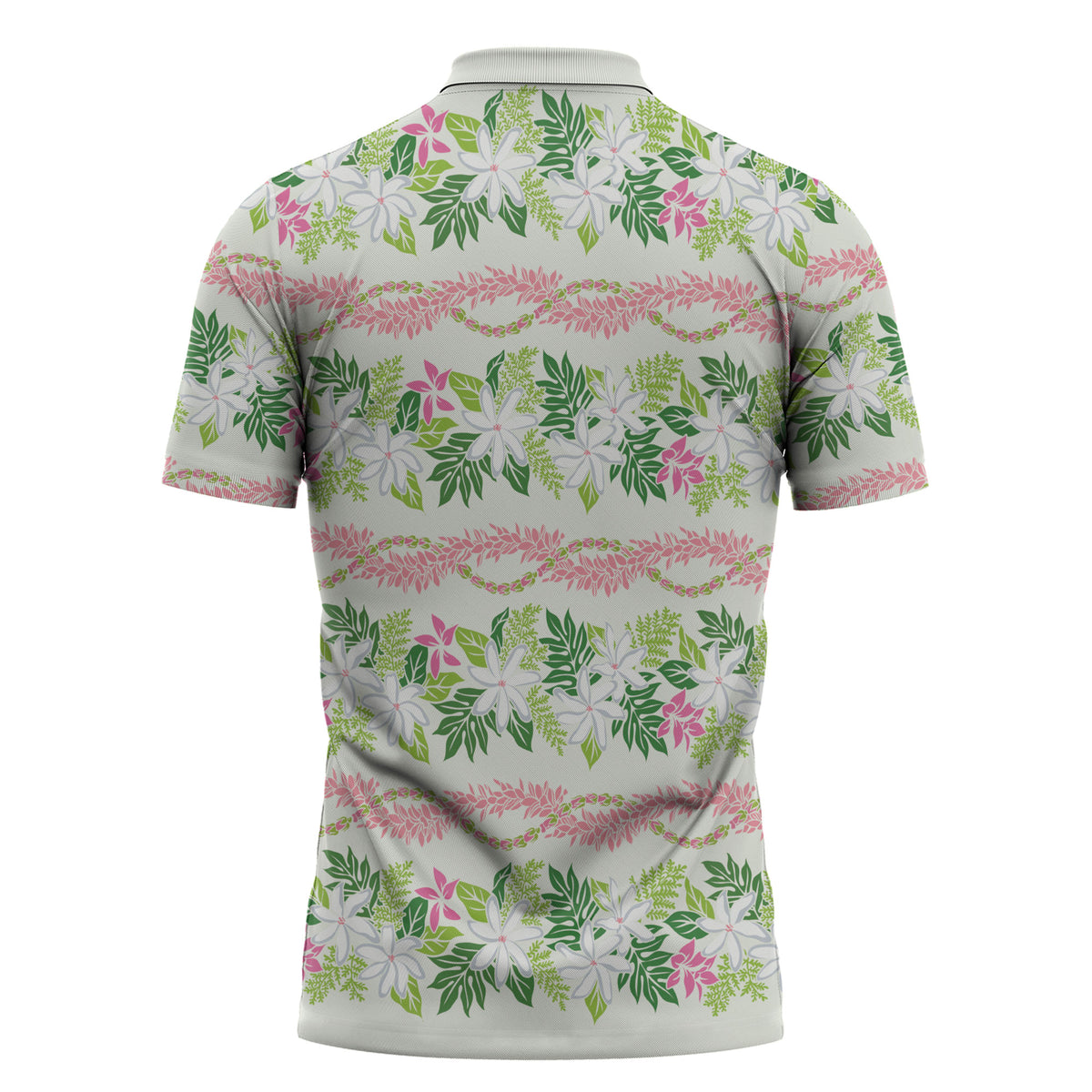 Monstera Tiare Plumeria Lei Pattern Zipper Polo Shirt Green Version LT01 - Polynesian Pride