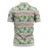Monstera Tiare Plumeria Lei Pattern Zipper Polo Shirt Green Version LT01 - Polynesian Pride