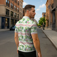 Monstera Tiare Plumeria Lei Pattern Zipper Polo Shirt Green Version LT01 - Polynesian Pride