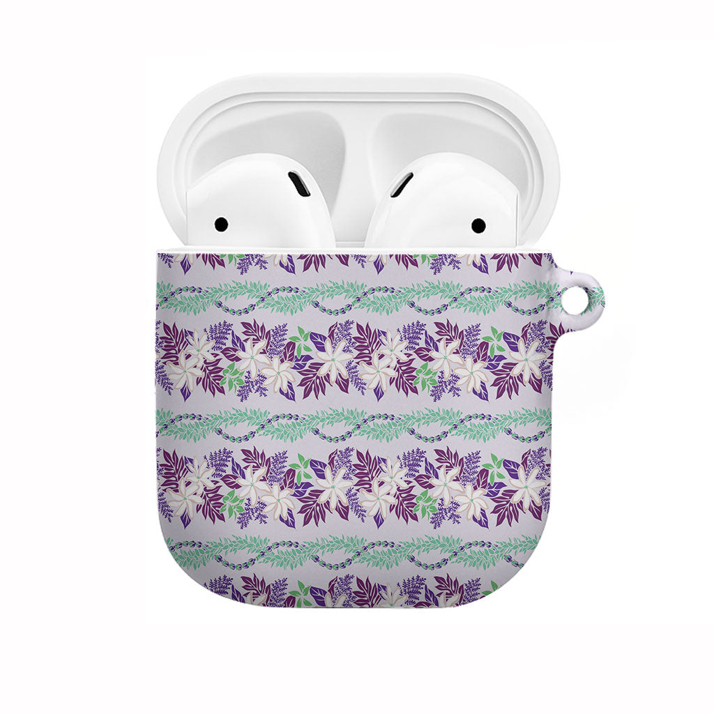 Monstera Tiare Plumeria Lei Pattern AirPods Case Purple Version