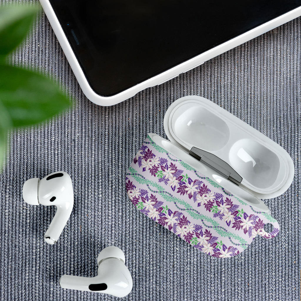 Monstera Tiare Plumeria Lei Pattern AirPods Case Purple Version LT01 - Polynesian Pride