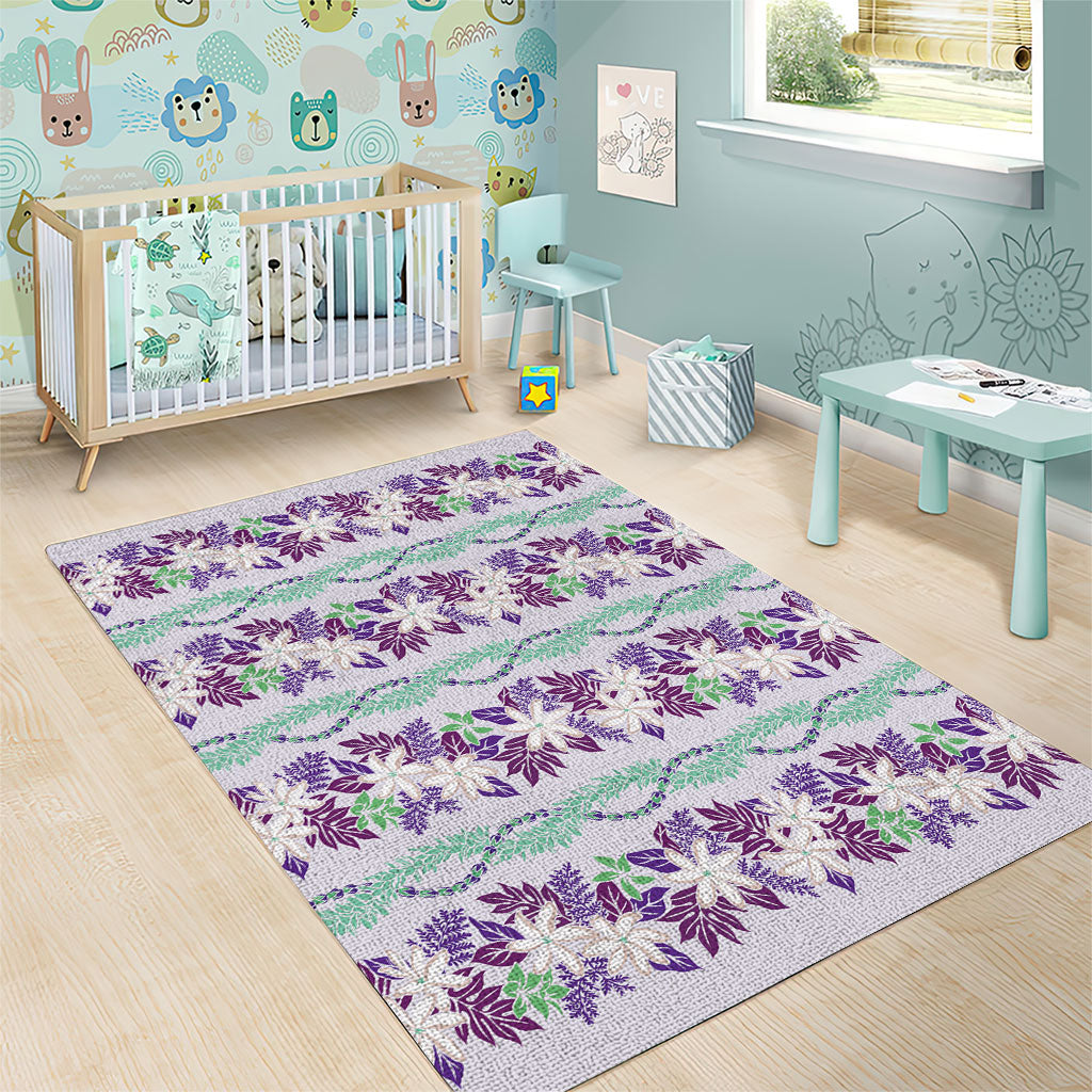 Monstera Tiare Plumeria Lei Pattern Area Rug Purple Version LT01 - Polynesian Pride