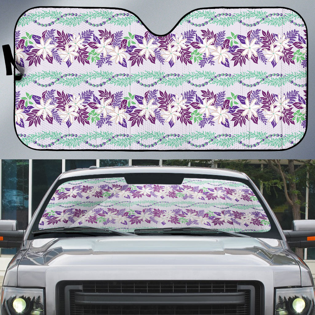 Monstera Tiare Plumeria Lei Pattern Auto Sun Shade Purple Version LT01 Purple - Polynesian Pride