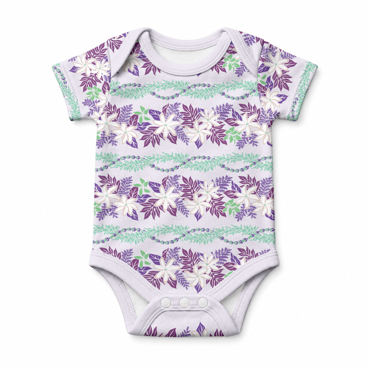 Monstera Tiare Plumeria Lei Pattern Baby Onesie Purple Version LT01 Purple - Polynesian Pride