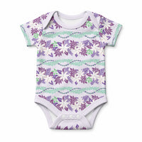 Monstera Tiare Plumeria Lei Pattern Baby Onesie Purple Version LT01 Purple - Polynesian Pride