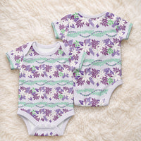 Monstera Tiare Plumeria Lei Pattern Baby Onesie Purple Version LT01 - Polynesian Pride