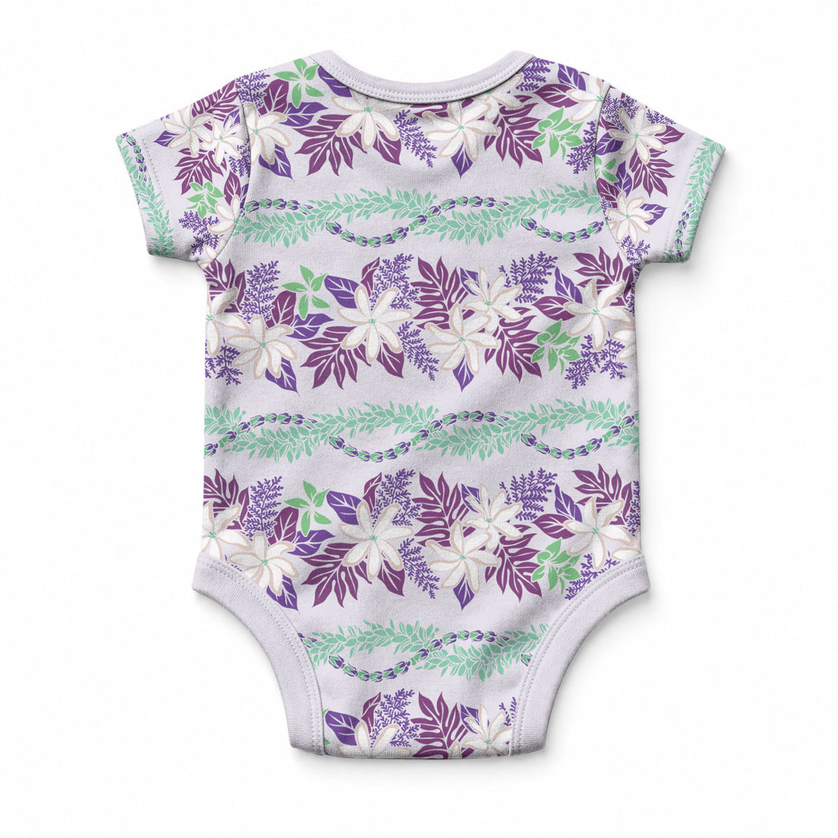 Monstera Tiare Plumeria Lei Pattern Baby Onesie Purple Version LT01 - Polynesian Pride