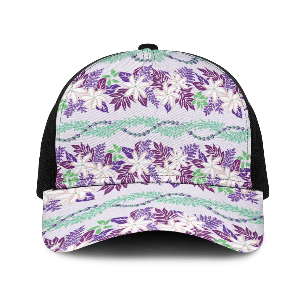Monstera Tiare Plumeria Lei Pattern Baseball Net Cap Purple Version