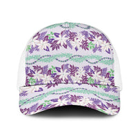Monstera Tiare Plumeria Lei Pattern Baseball Net Cap Purple Version LT01 One Size White Purple - Polynesian Pride