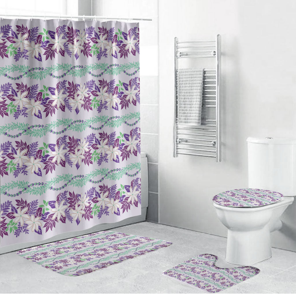 Monstera Tiare Plumeria Lei Pattern Bathroom Set Purple Version