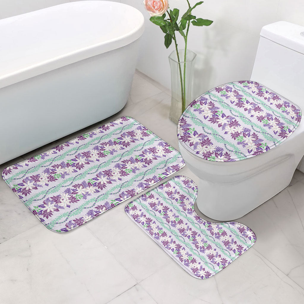 Monstera Tiare Plumeria Lei Pattern Bathroom Set Purple Version LT01 - Polynesian Pride