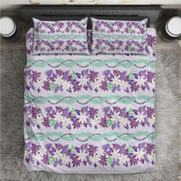 Monstera Tiare Plumeria Lei Pattern Bedding Set Purple Version