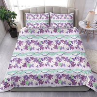 Monstera Tiare Plumeria Lei Pattern Bedding Set Purple Version