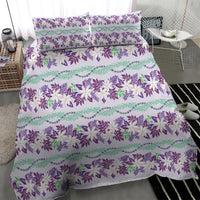 Monstera Tiare Plumeria Lei Pattern Bedding Set Purple Version