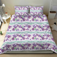 Monstera Tiare Plumeria Lei Pattern Bedding Set Purple Version
