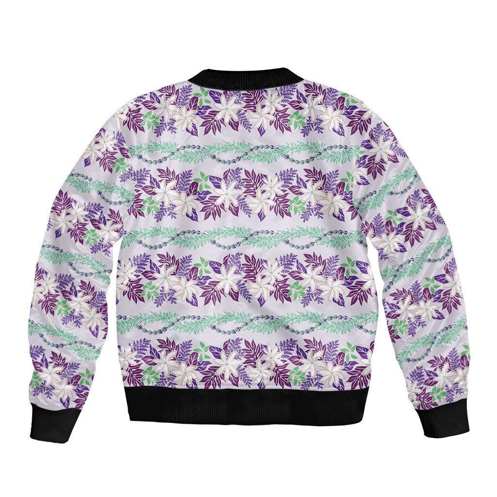 Monstera Tiare Plumeria Lei Pattern Bomber Jacket Purple Version LT01 - Polynesian Pride