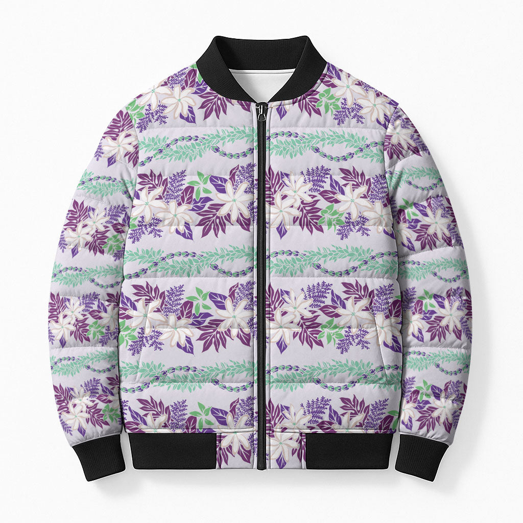 Monstera Tiare Plumeria Lei Pattern Bomber Puffer Jacket Purple Version LT01 Unisex Purple - Polynesian Pride