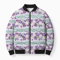 Monstera Tiare Plumeria Lei Pattern Bomber Puffer Jacket Purple Version LT01 Unisex Purple - Polynesian Pride
