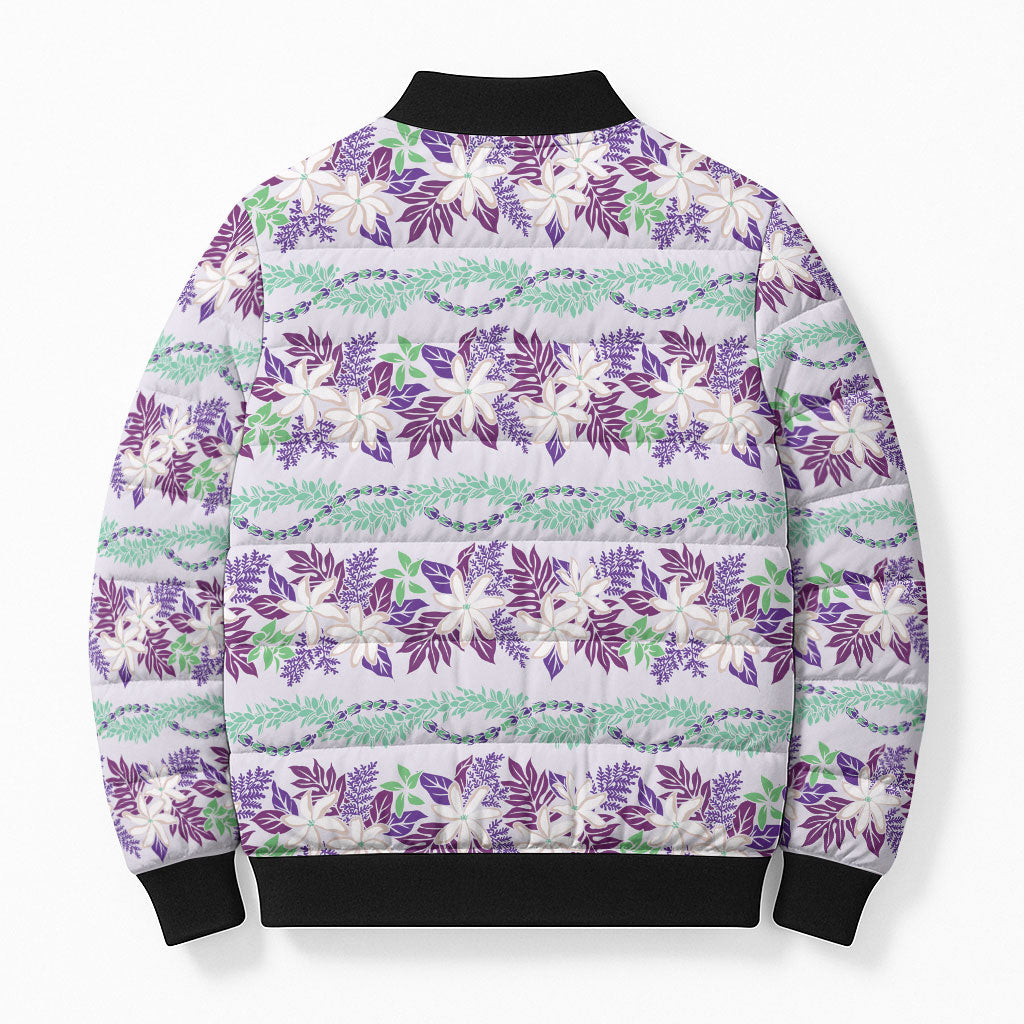 Monstera Tiare Plumeria Lei Pattern Bomber Puffer Jacket Purple Version LT01 - Polynesian Pride