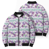 Monstera Tiare Plumeria Lei Pattern Bomber Puffer Jacket Purple Version LT01 - Polynesian Pride
