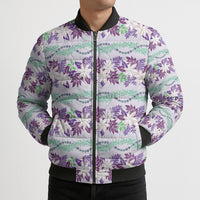 Monstera Tiare Plumeria Lei Pattern Bomber Puffer Jacket Purple Version LT01 - Polynesian Pride