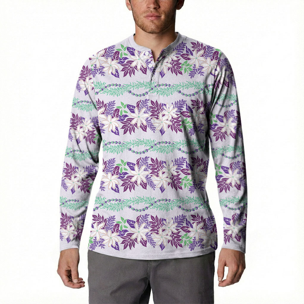 Monstera Tiare Plumeria Lei Pattern Button Sweatshirt Purple Version LT01 - Polynesian Pride