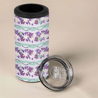 Monstera Tiare Plumeria Lei Pattern 4 in 1 Can Cooler Tumbler Purple Version LT01 - Polynesian Pride