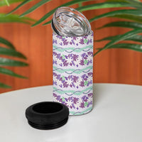 Monstera Tiare Plumeria Lei Pattern 4 in 1 Can Cooler Tumbler Purple Version LT01 - Polynesian Pride