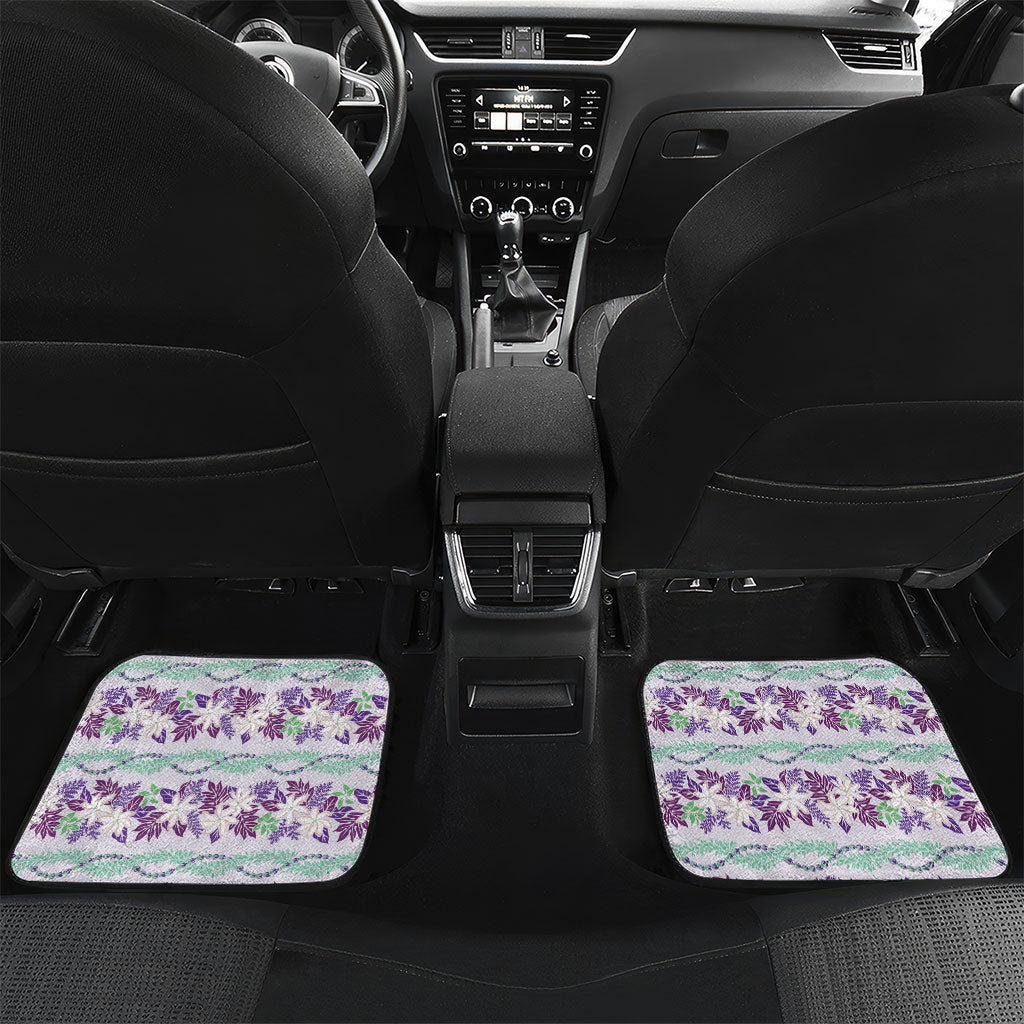 Monstera Tiare Plumeria Lei Pattern Car Mats Purple Version LT01 Set 2pcs - Back Purple - Polynesian Pride