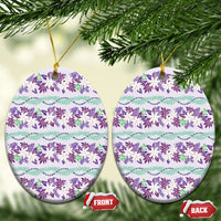 Monstera Tiare Plumeria Lei Pattern Ceramic Ornament Purple Version LT01 Oval Purple - Polynesian Pride