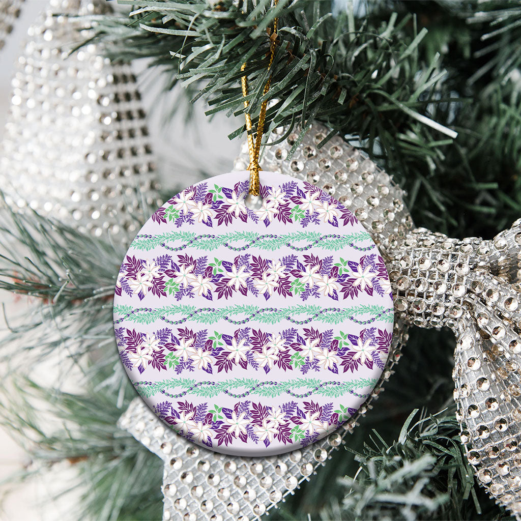 Monstera Tiare Plumeria Lei Pattern Ceramic Ornament Purple Version LT01 - Polynesian Pride