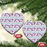 Monstera Tiare Plumeria Lei Pattern Ceramic Ornament Purple Version LT01 Heart Purple - Polynesian Pride
