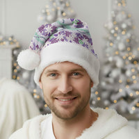 Monstera Tiare Plumeria Lei Pattern Christmas Santa Hat Purple Version