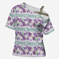 Monstera Tiare Plumeria Lei Pattern Cross Shoulder Shirt Purple Version